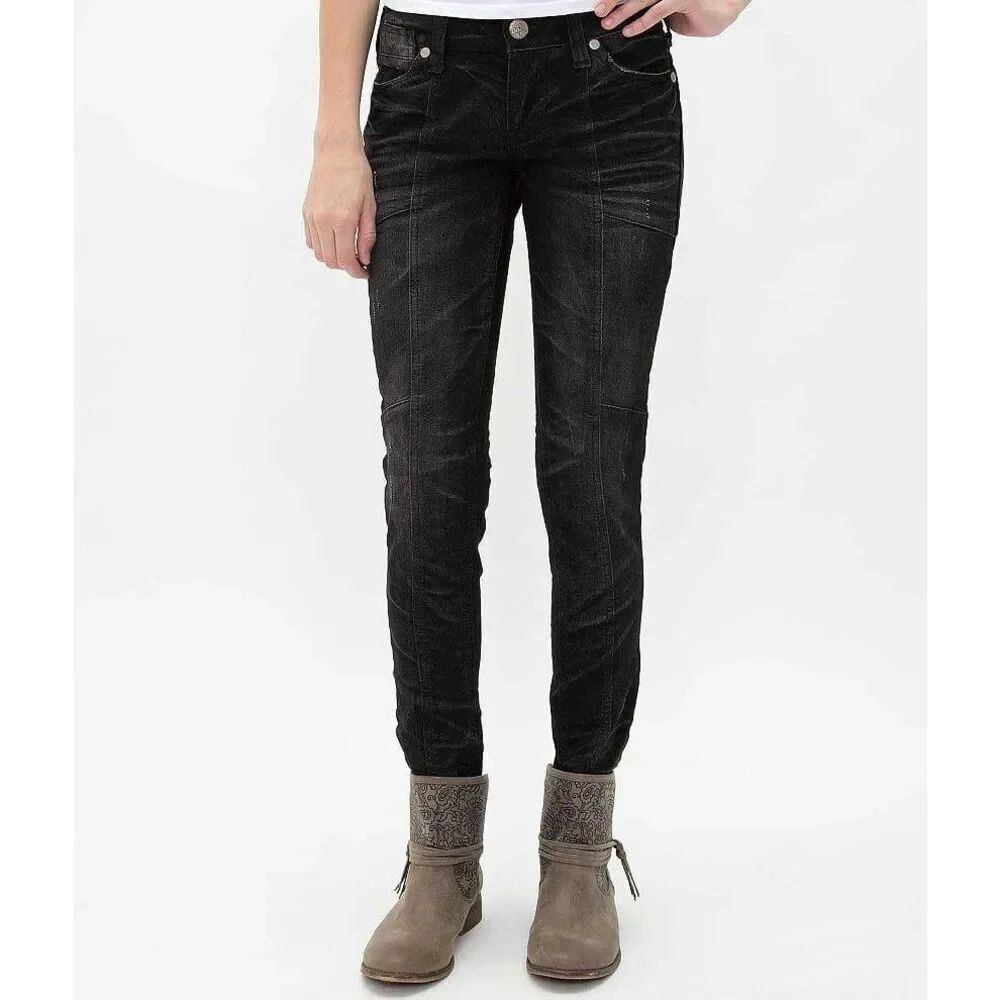 Affliction Raquel Black Skinny Jeans 24 Commerce Wash Moto Designer Punk Goth Em